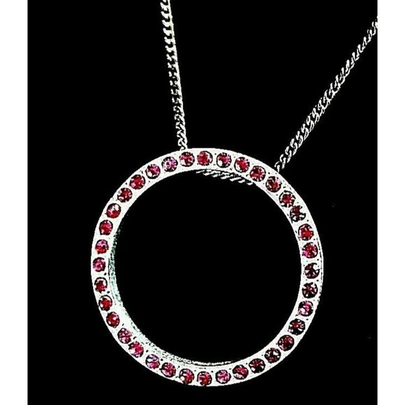 PINK Victoria's Secret Jewelry - Pink Silver Rhinestone Pendant Necklace Circle Chain Fashion Costume Jewelry